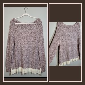 🩷 SOFT SURROUNDINGS Pink Knit Lace Underlay Detail Long Sleeve Top size